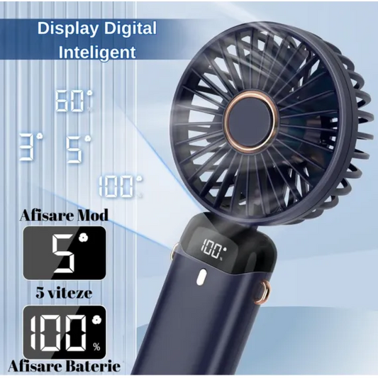Ventilator portabil pliabil, wireless, cu 5 trepte de viteză.